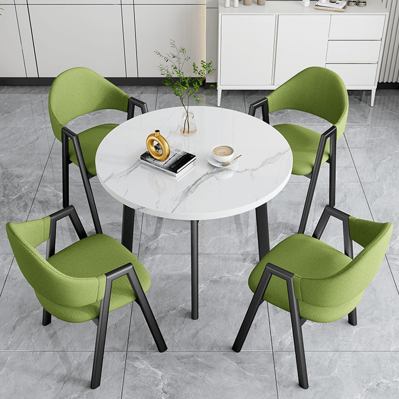 Dining Table Set with Rounded Shape and Padded Chair Back, Featuring Armrest and White Separable Table Top thumbnail 8