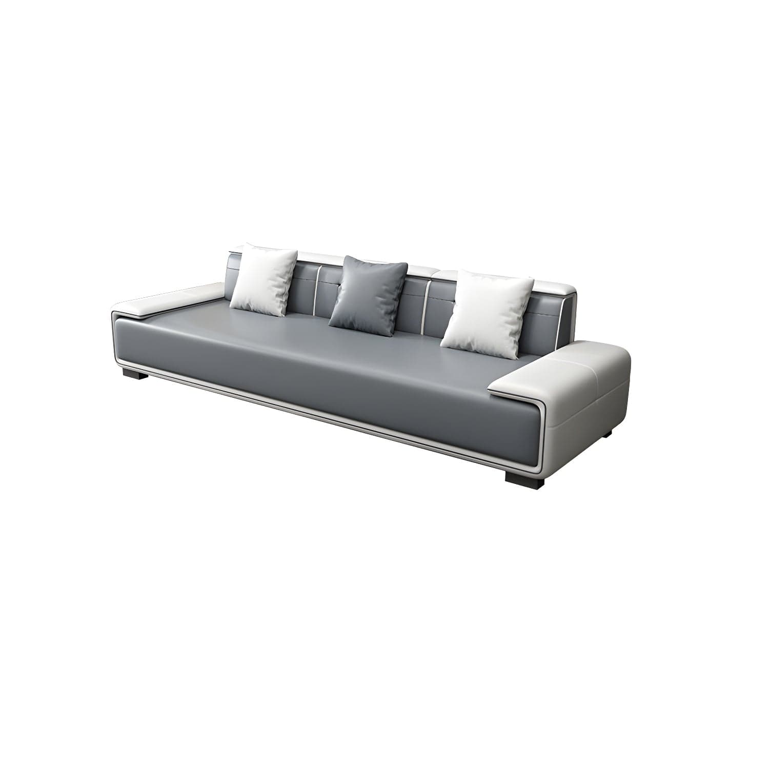 Faux Leather Sofa & Chaise with Pillows Modern U Sofa in Gray - 29.53" H thumbnail 5