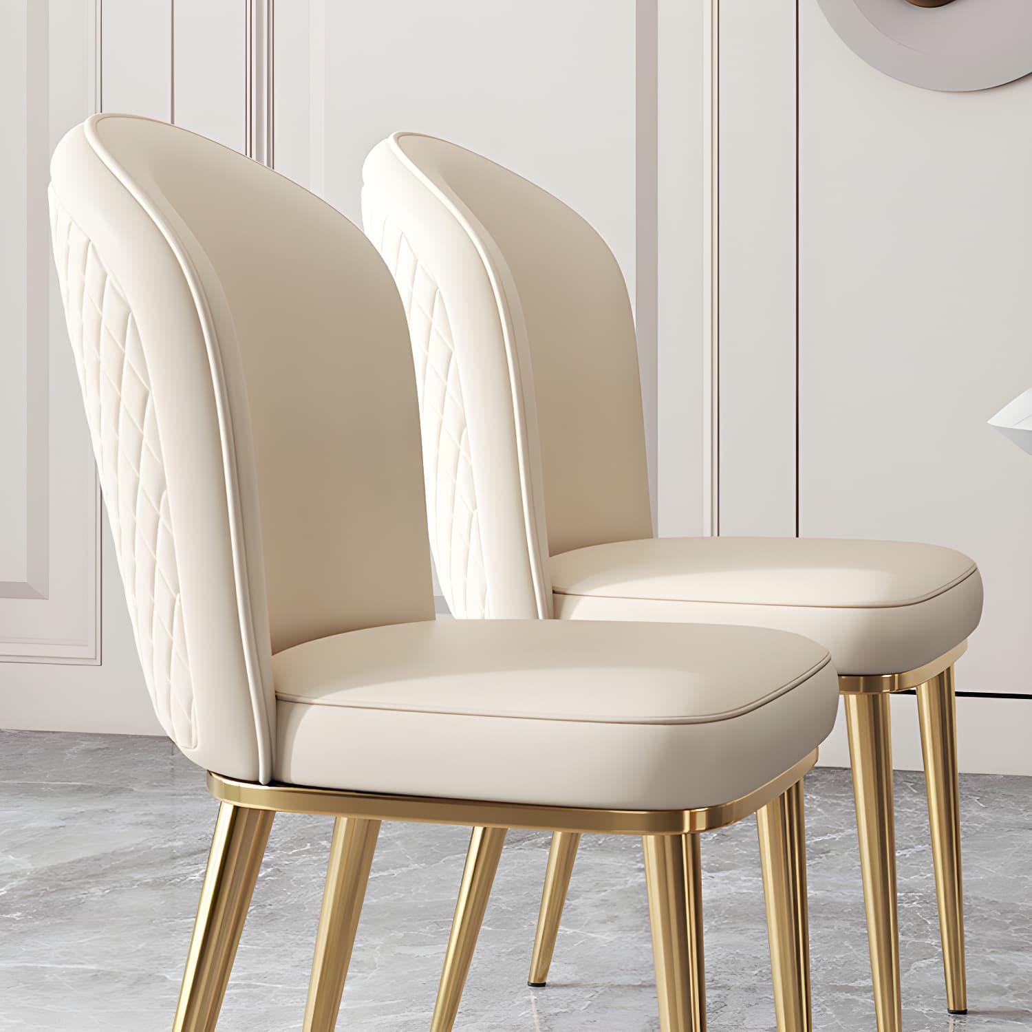 Glam Style Side Chair Leather Gold Frame Dining Chair for Home thumbnail 21