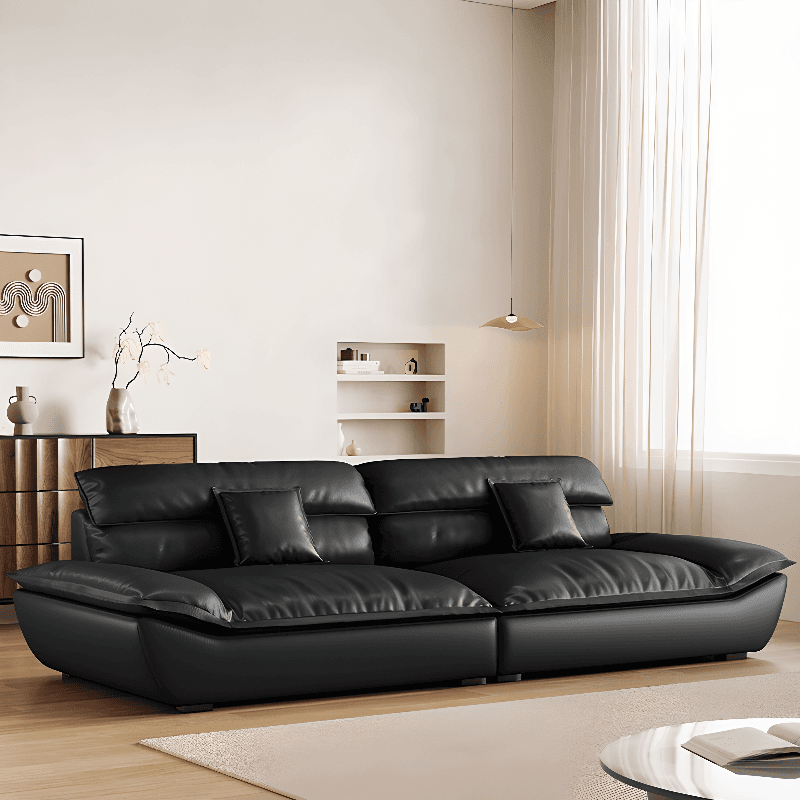 Contemporary Modern Solid Color Stain Resistant Standard/Single Sofa in Midnight Black, Seats 4/5/3 with 1 Pillow thumbnail 1