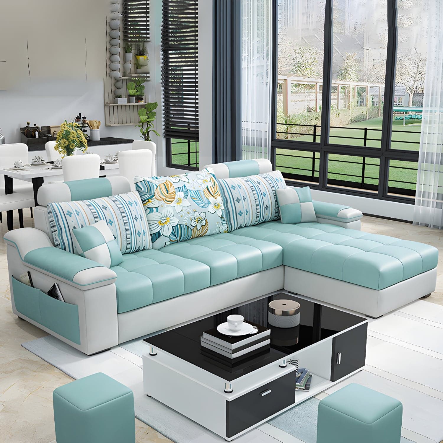 3-Seater Cotton Blend and Faux Leather L-Shape Sectionals Sofas thumbnail 7