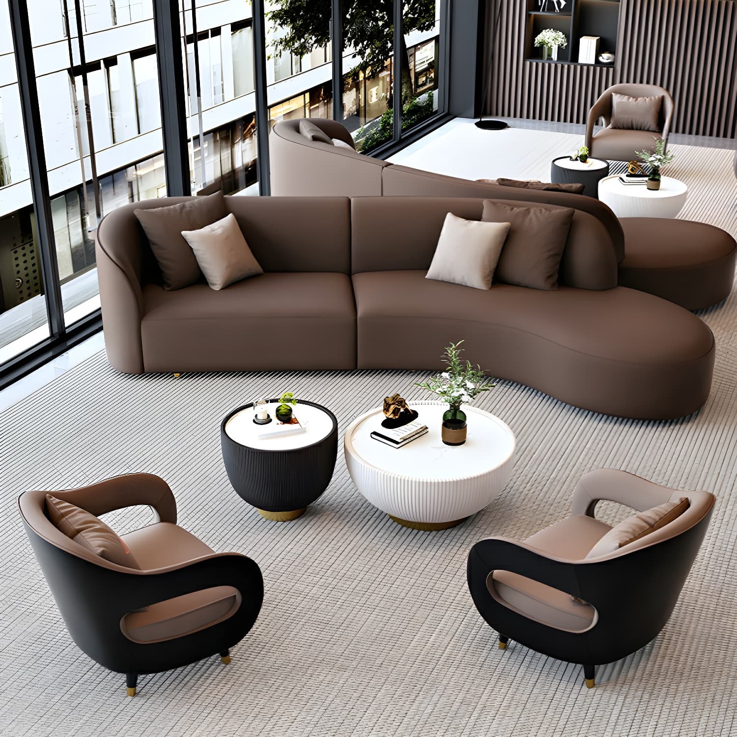 Modern Faux Leather Sectional Sofa Set with Wood Frame and Sponge Seat Fill Material thumbnail 6