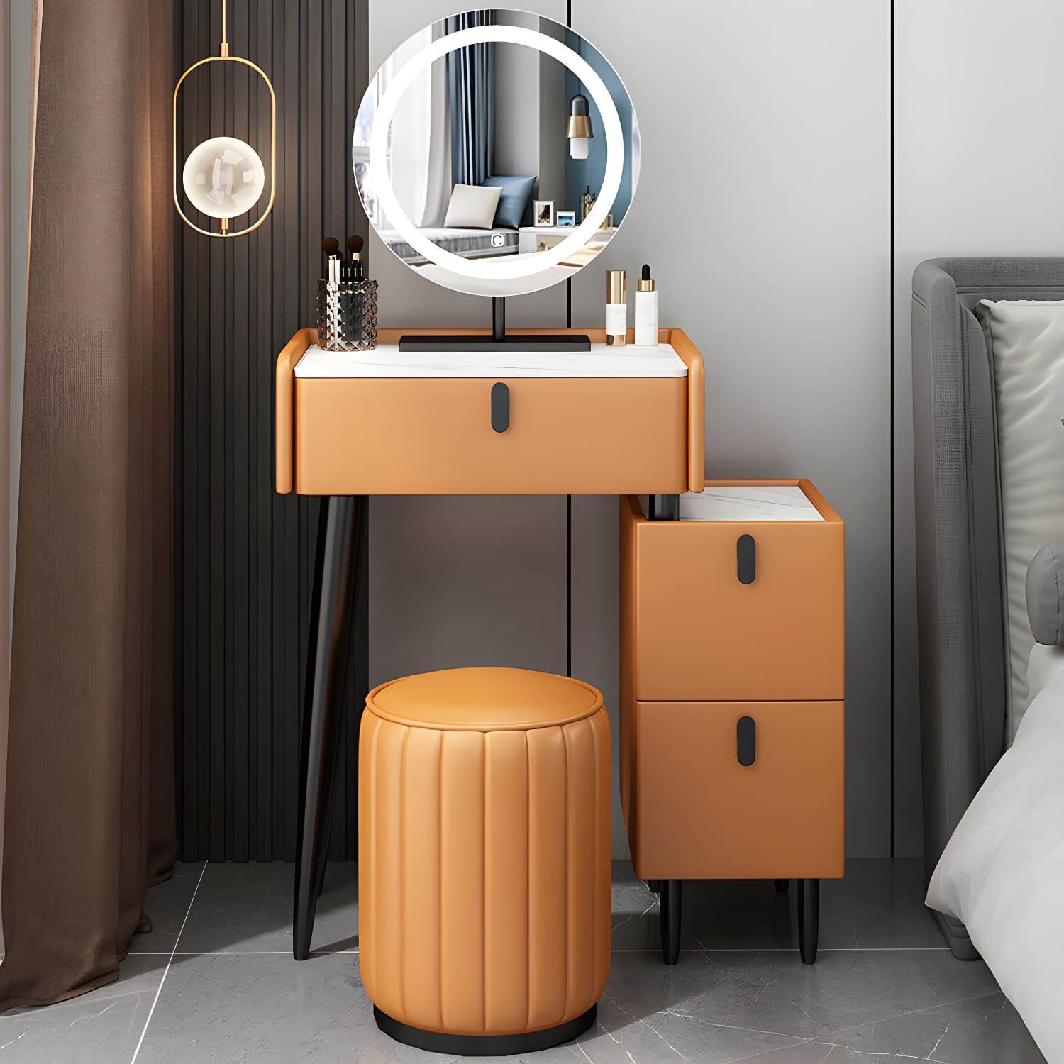 Contemporary Vanity Dressing Table Set with Mirror and Stool thumbnail 6