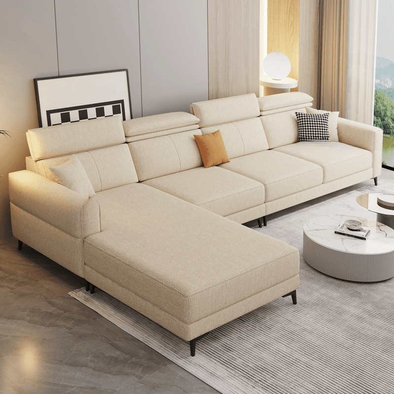 3 Pc Contemporary Modern L-Shape Sofa Chaise in Grey/Cream with Square Arm & Cushion Back thumbnail 1
