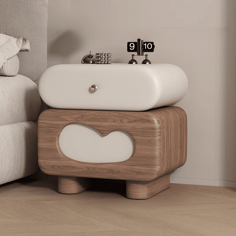 Organic Modern 2 Tiers Swivel Nightstand With Drawer Organization in Natural Wood thumbnail 3