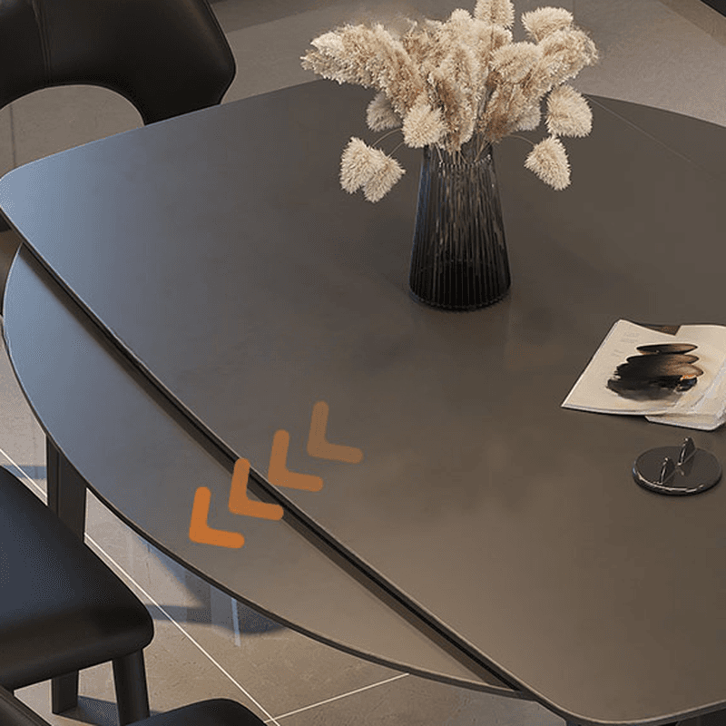 Dining Table Set with Slate Stone Top, Fold-away Leaf, Padded Chair with Back for 6 People in Midnight Black thumbnail 8