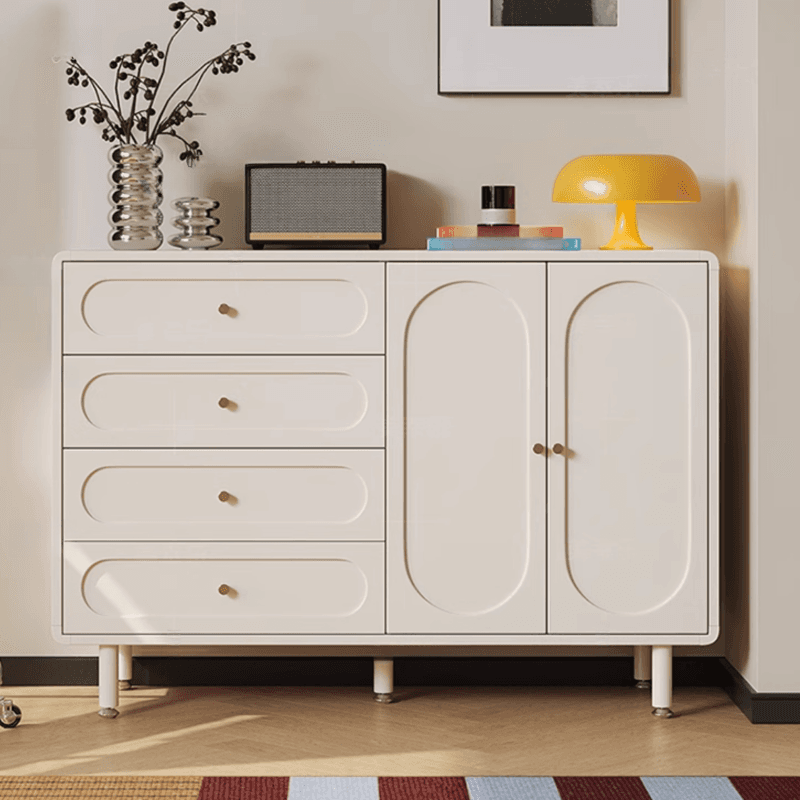 Chalk Casual Particle Board Wood Console Dresser with 5/4 Drawers, Hutch, 3 Interior Shelves, Horizontal