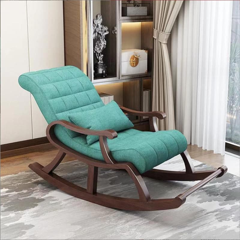 Stylish Modern Upholstered Rocking Chair with Brown Wood Legs and Track Arms thumbnail 8