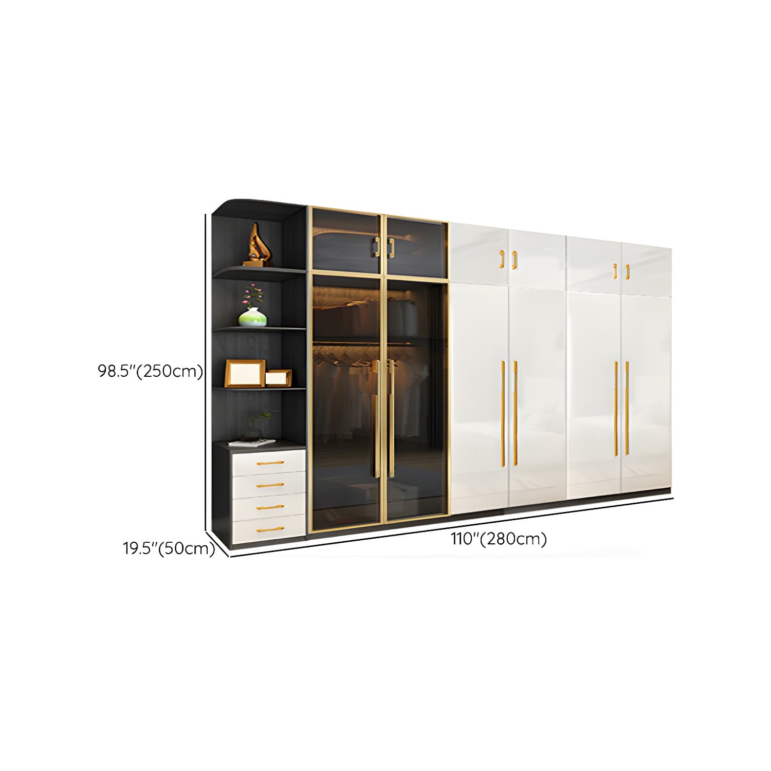Modern Tempered Glass Doors Wardrobe Wood Frame Wardrobe without Light thumbnail 31