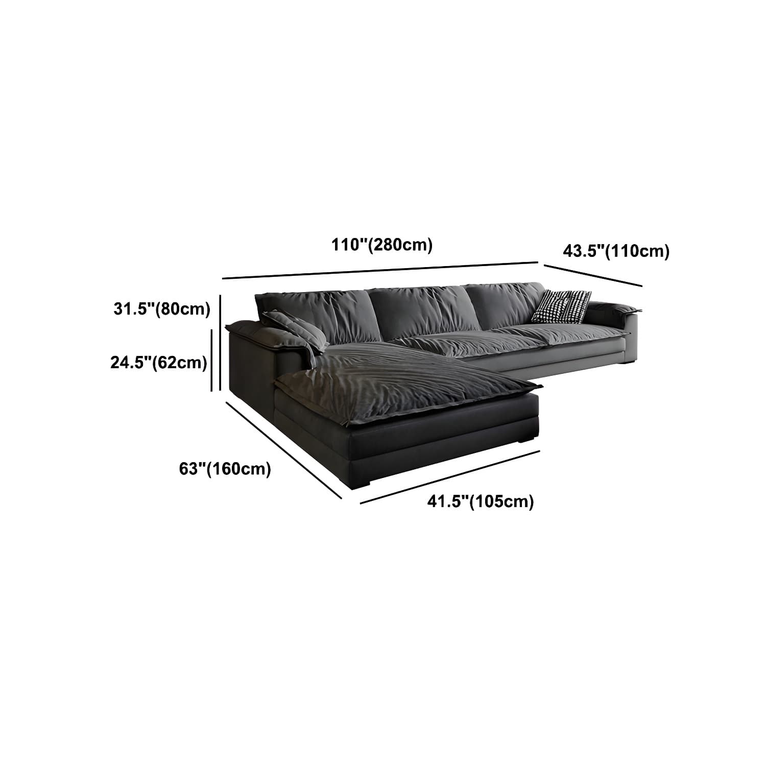 Stain-Resistant Dark Gray Contemporary Square Arm Solid Wood Sofa thumbnail 15