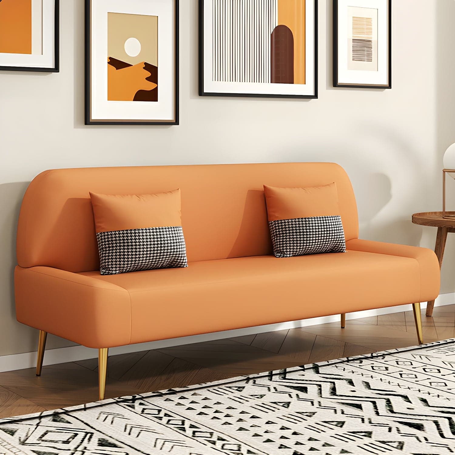 Scandinavian Faux Leather Small Size Sofa with Armless Design in Solid Color thumbnail 7