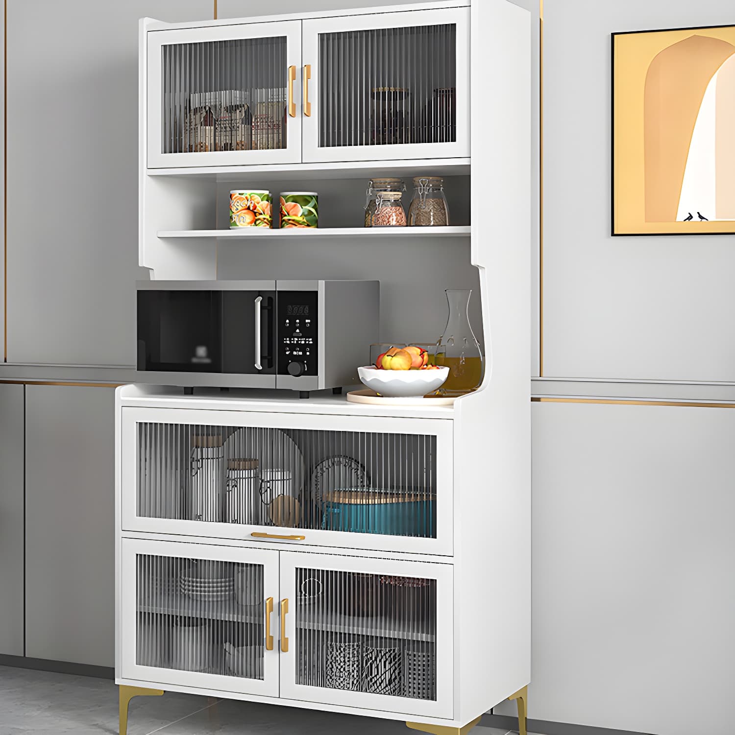 Sintered Stone Countertop Dining Server Manufactured Wood Kitchen Server with Glass Doors thumbnail 7