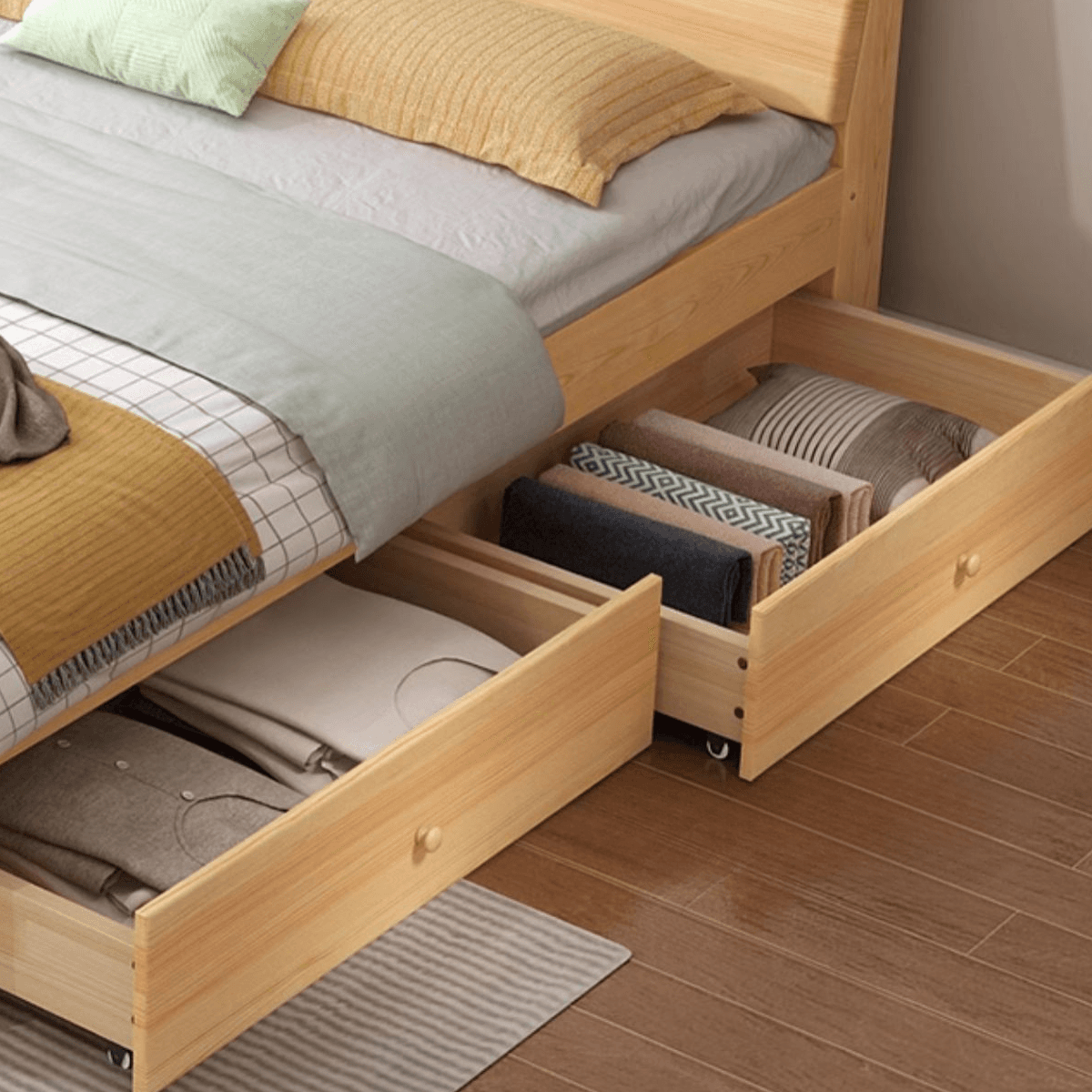 Casual Pine Wood Cabinet Bed/Pallet Bed Frame with 2 Drawers thumbnail 8