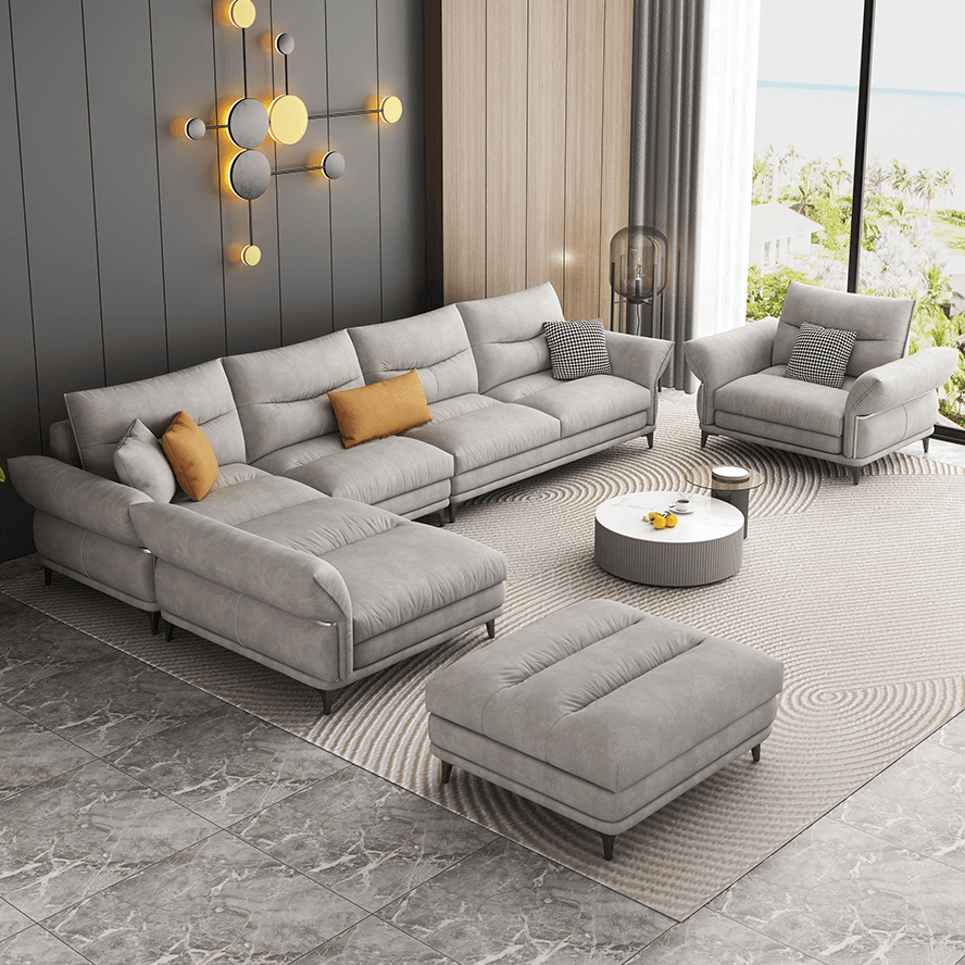 L-Shape/Straight Reversible/Horizontal Sofa Chaise/Sofa with Natural Wood Frame for Seats 5 thumbnail 1