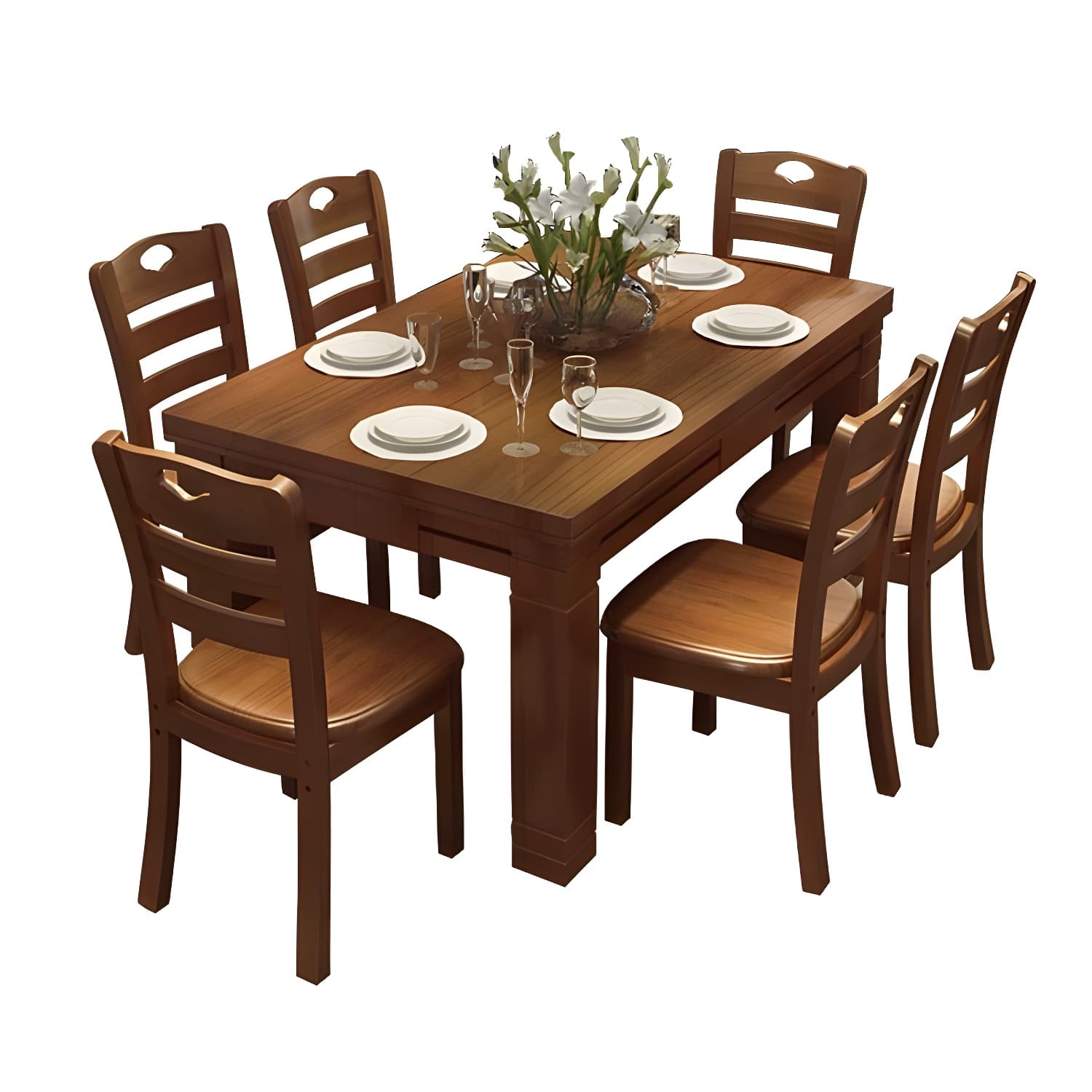 7-Piece Modern Wood Dining Set with Solid Wood Features and Seating for 6 thumbnail 9