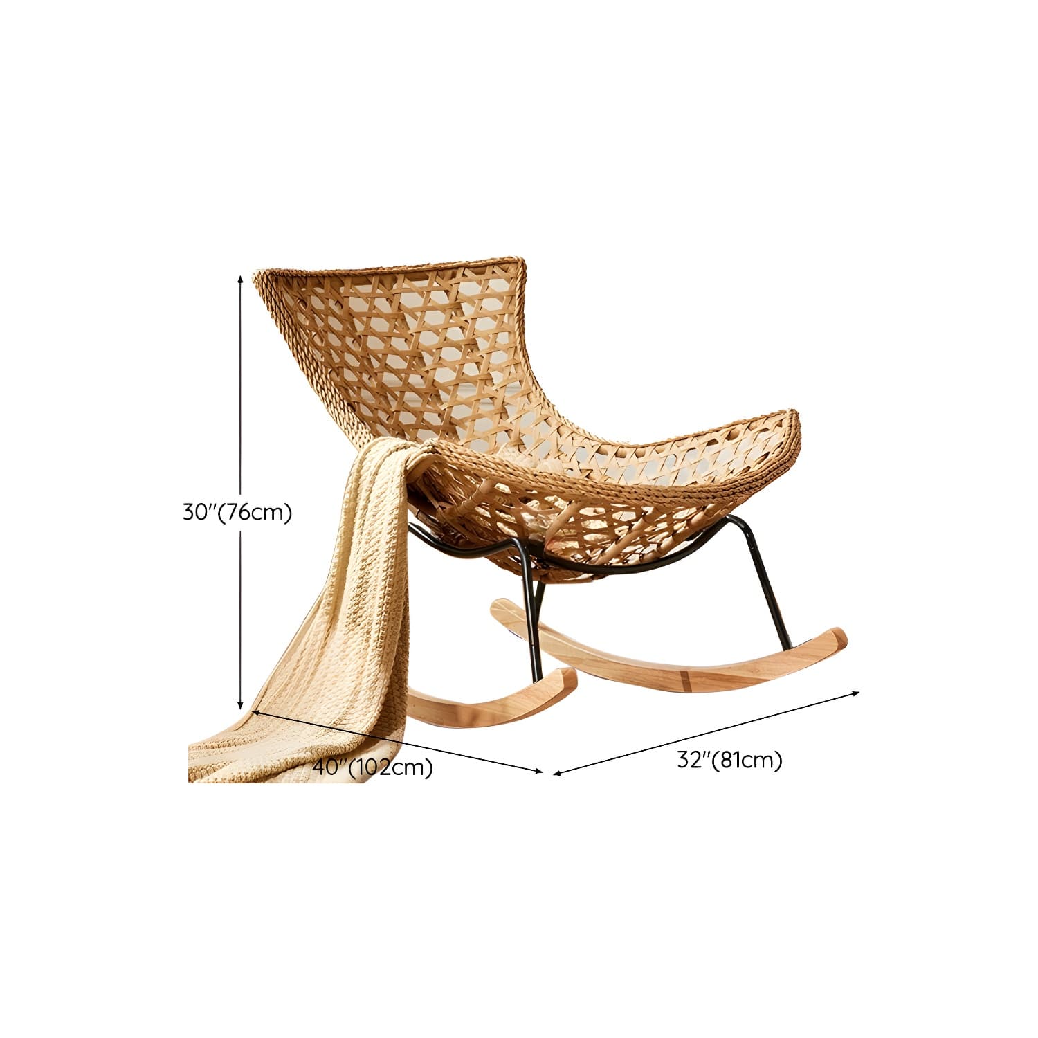 Traditional Armless Design Indoor Rocking Chair with rattan Frame and Nature Wood Legs thumbnail 27