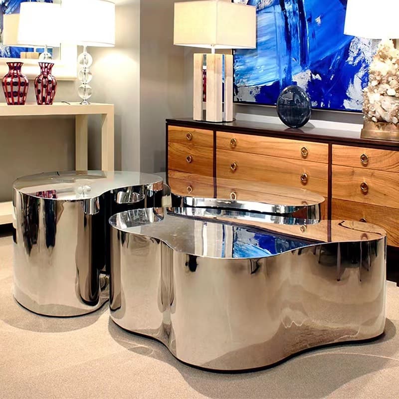 Silver Alloy Irregular/Circular-shaped Accent Table for Small Spaces thumbnail 9