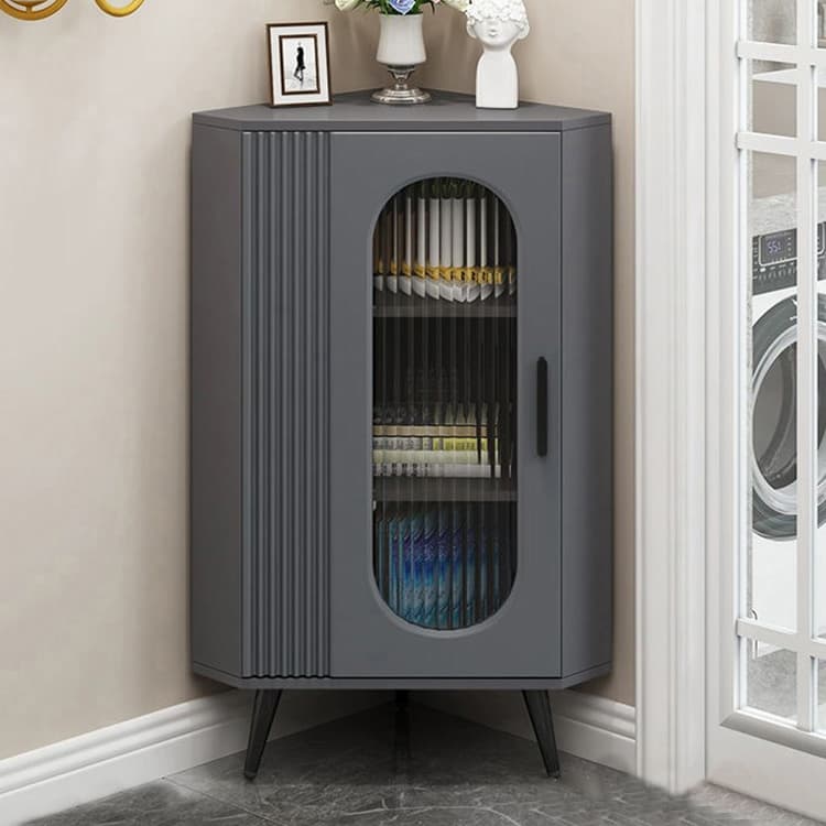 Elegant Corner Modern Accent Cabinet with Glass Doors and Metal Base thumbnail 4