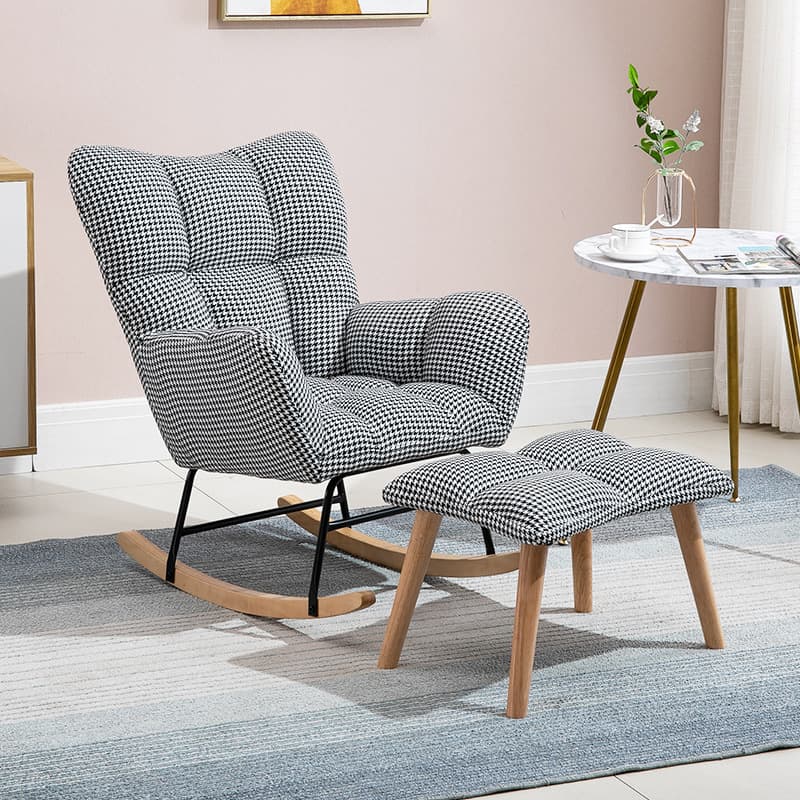 Modish Upholstered Cushioned Rocking Accent Chair 2 Piece Set with Footstool & Recessed Arm, Scratch-tolerant thumbnail 21