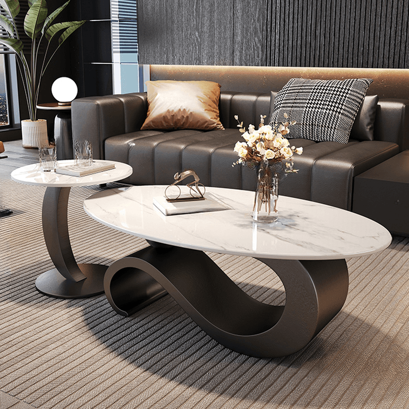 Minimalist Elliptical Rock Nesting Accent Table with Abstract Base thumbnail 7