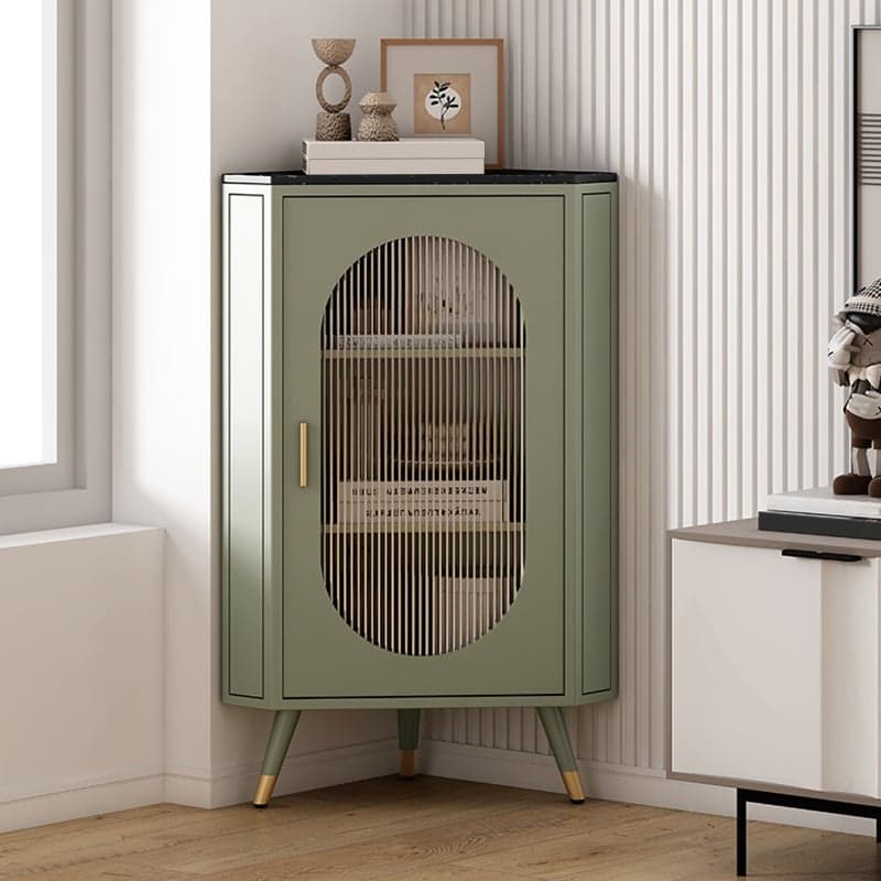 Modern Corner Accent Cabinet with Glass Doors and Iron Base (Easy Assembly) thumbnail 2