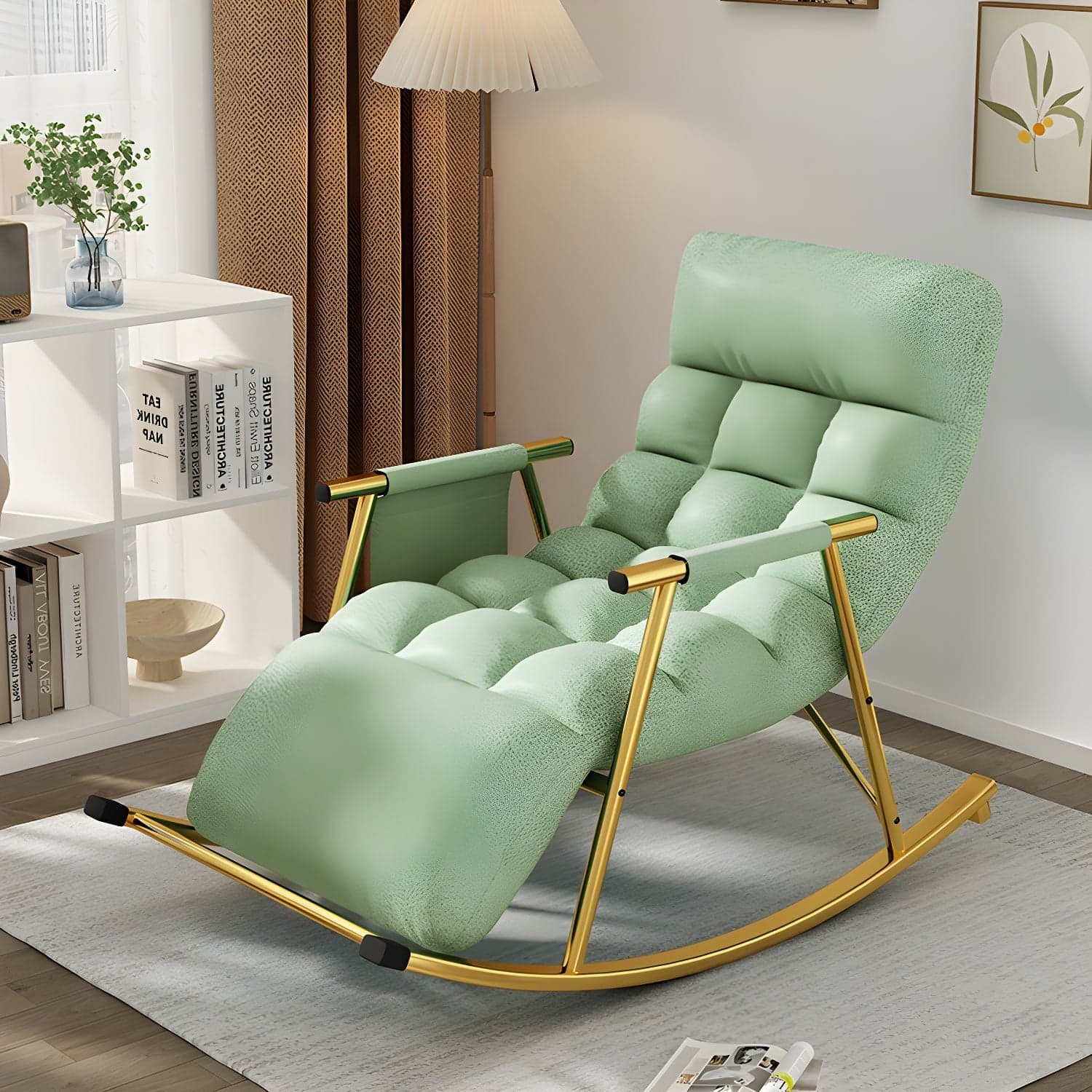 Chic Indoor Modern Rocking Chair - Upholstered, with Tuft and Track Arms, Seats One thumbnail 6