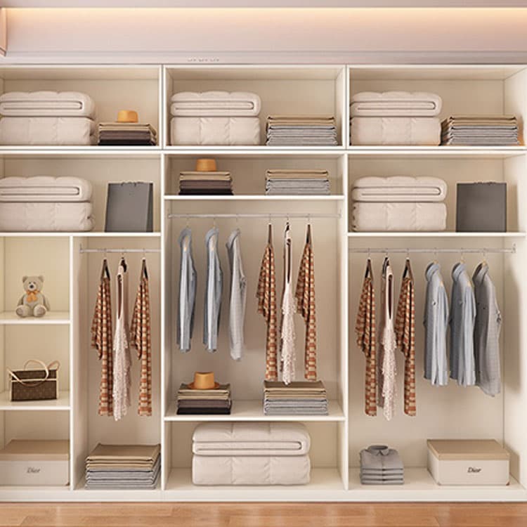 Chic White Wood Wardrobe Armoire with Clothing Rod & Shelves thumbnail 6