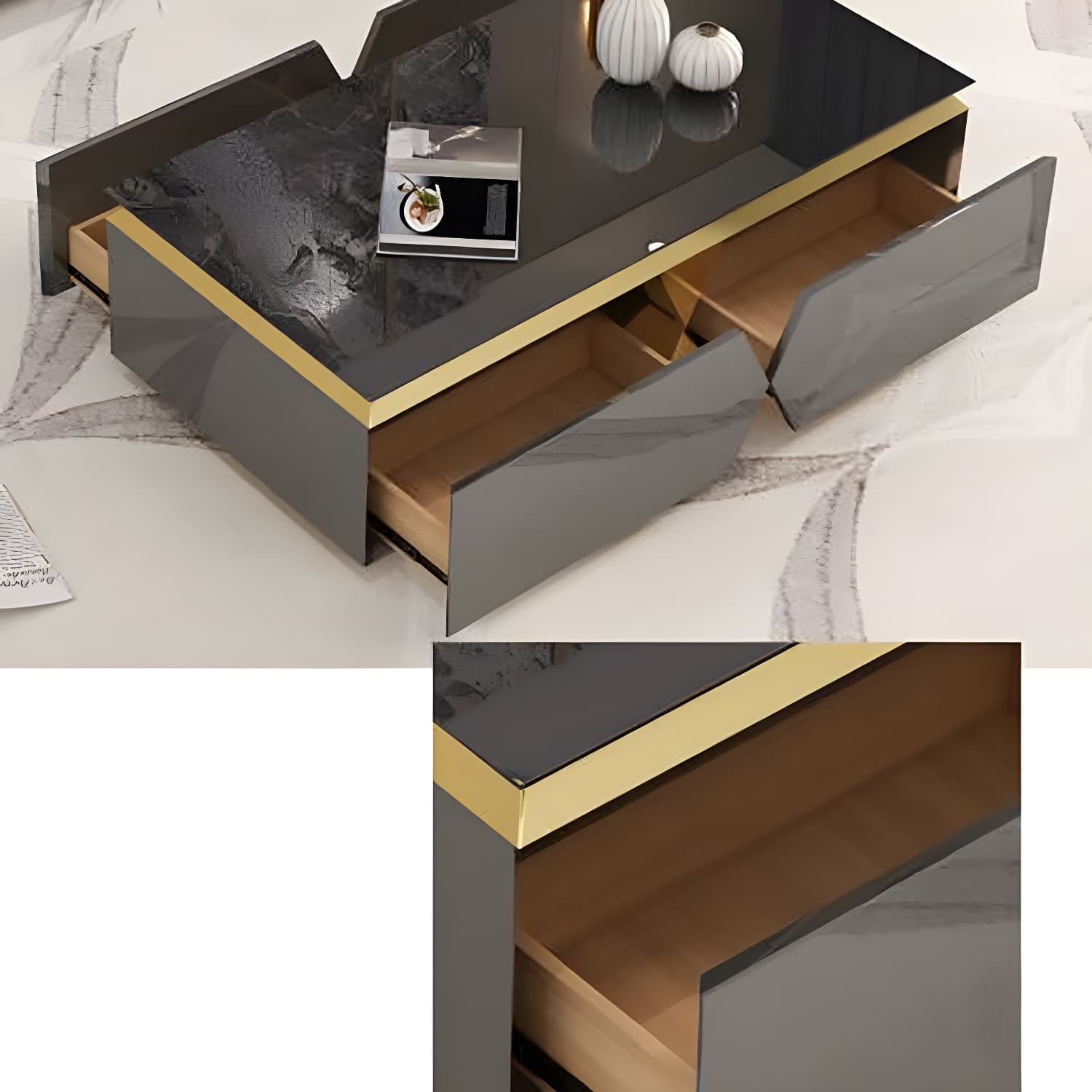 16" W Glam TV Media Stand Enclosed Storage Glass TV Media Console with Drawers thumbnail 10