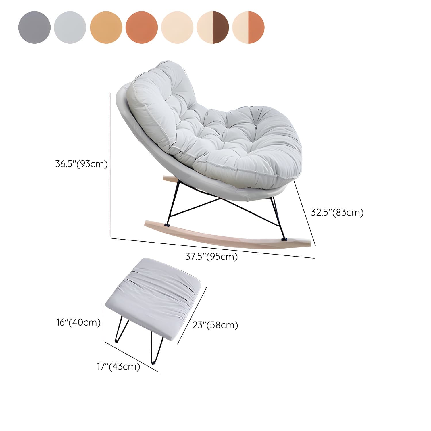 Modern Tufted Upholstered Rocking Chair with Natural Wood Legs thumbnail 21