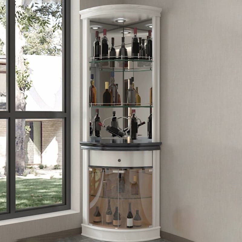 Circular Corner Glass Accent Cabinet with Clear Glass Doors and 3 Shelves thumbnail 1