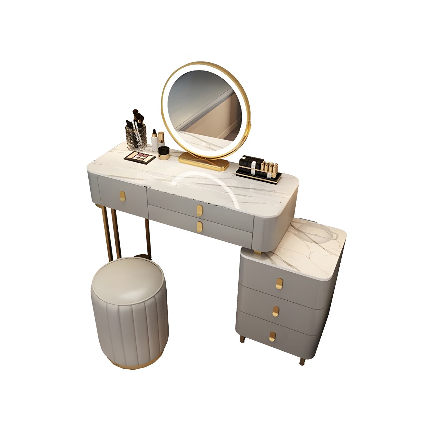 Lighted Mirror Makeup Vanity Desk Storage Box Makeup Vanity Set with Drawer thumbnail 15