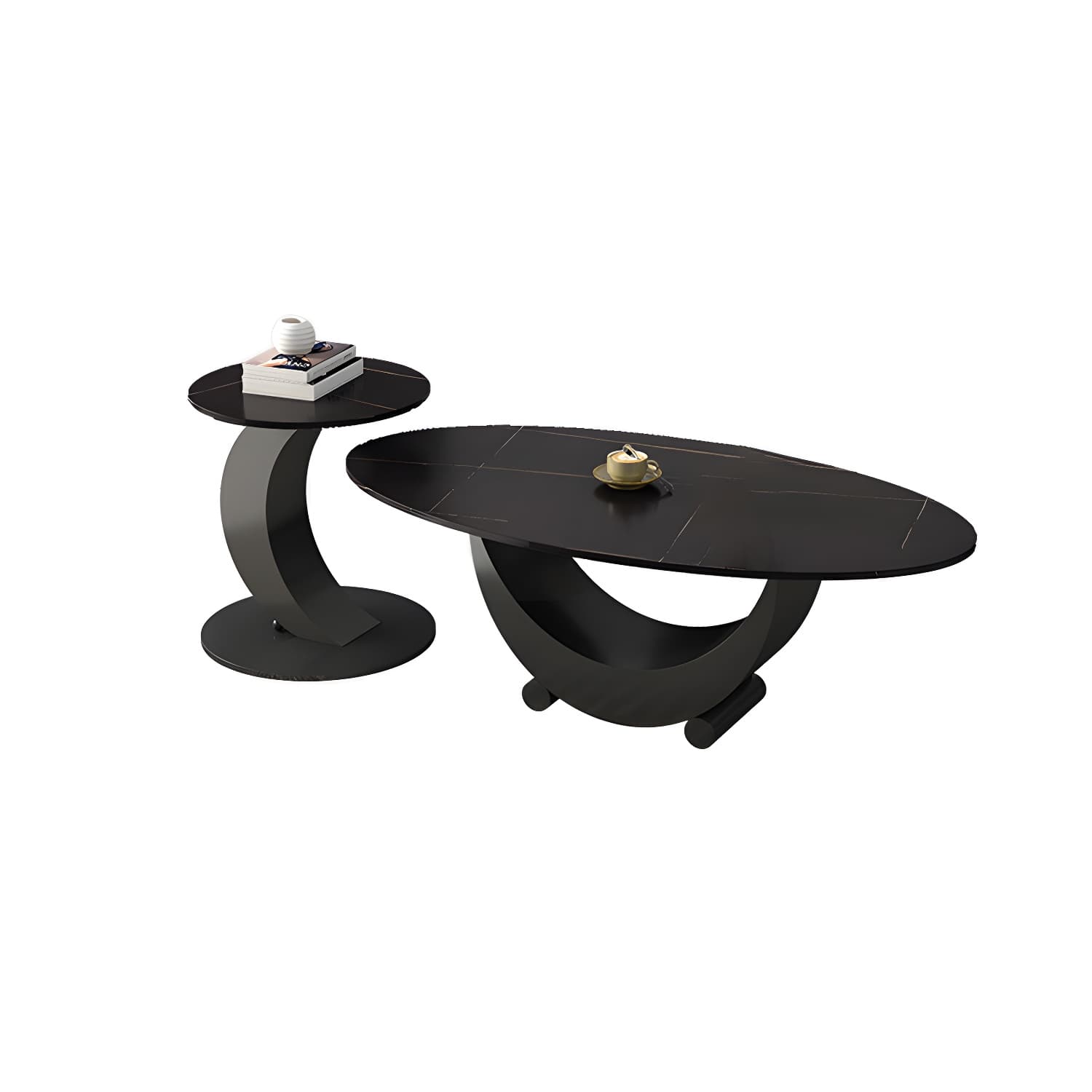 2 Piece Nesting Tables Oval Minimalist Modern Coffee Table Set thumbnail 6
