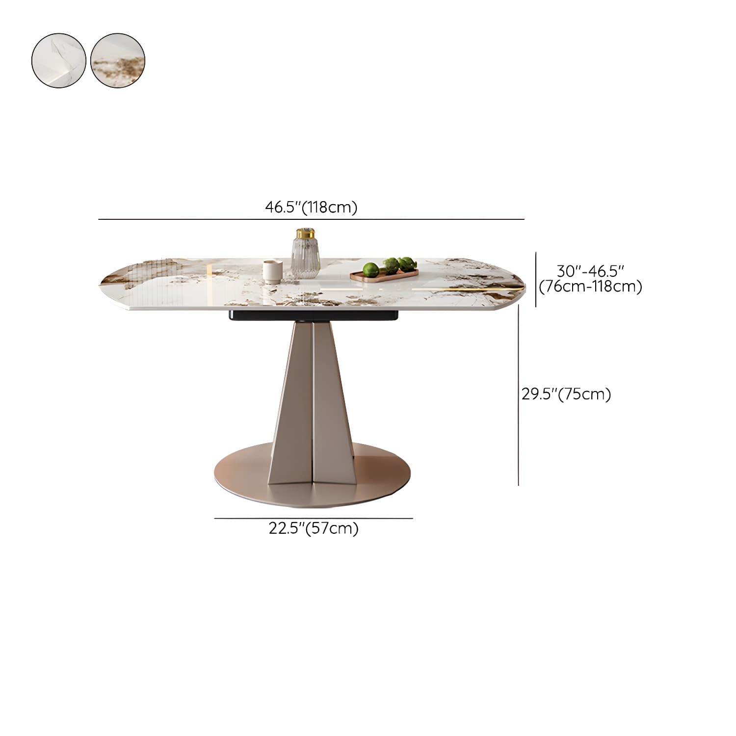 Round Metal Dining Set in White with Gold Pedestal Base and Self-Storing Leaf - 5 Piece Set thumbnail 13