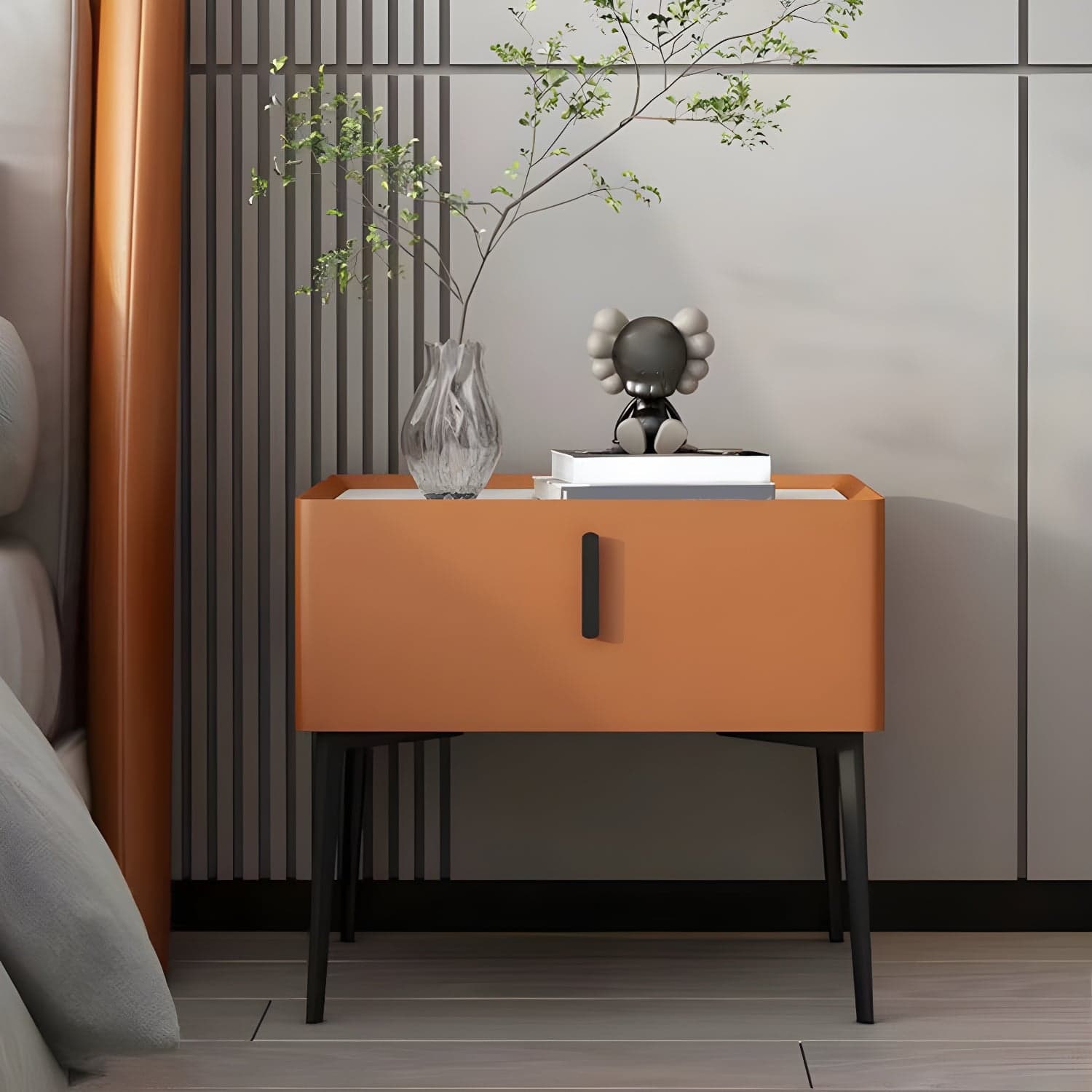 Contemporary 1 Drawer Accent Table Nightstand Antique Finish Bed Nightstand thumbnail 6
