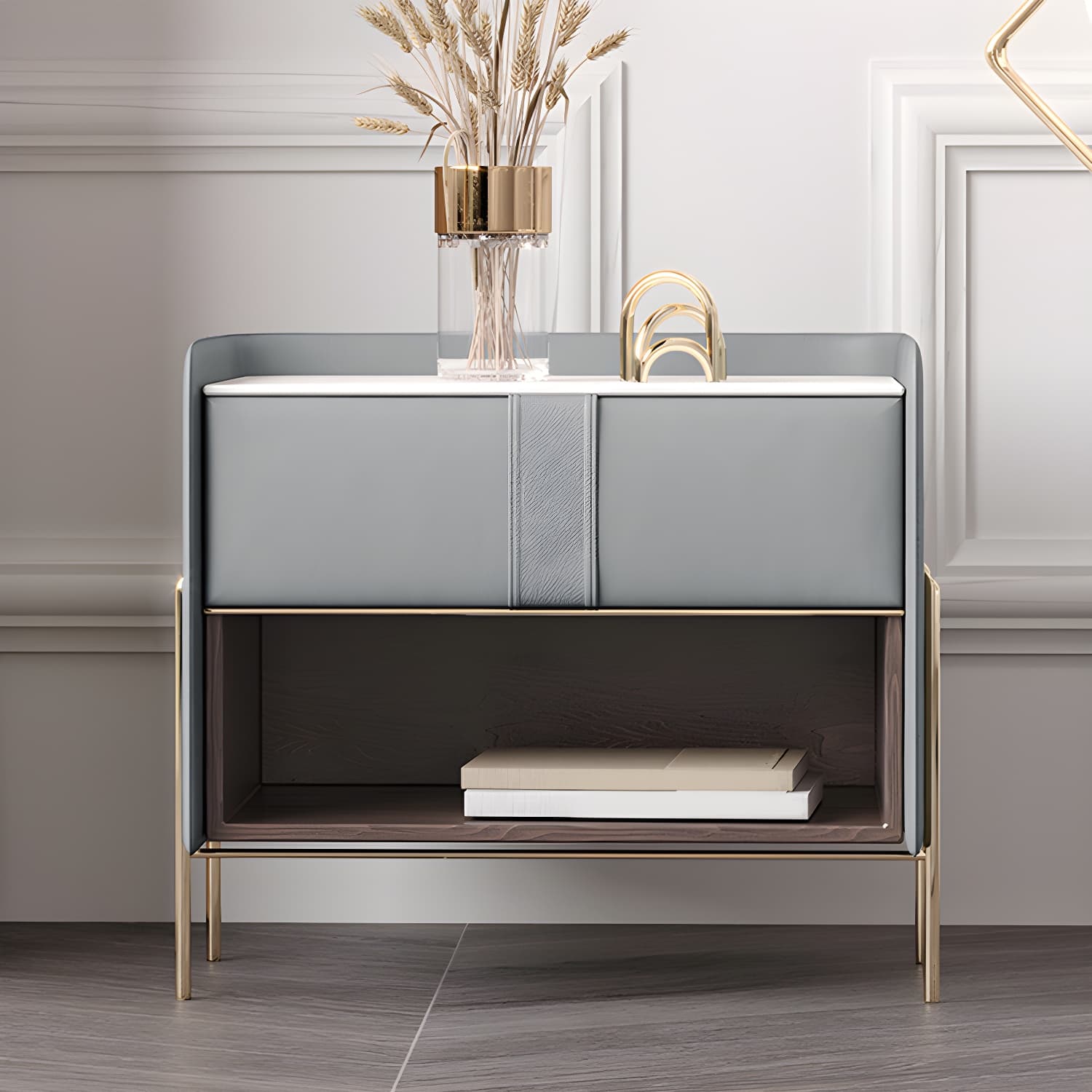 1-Drawer 1-Shelf Accent Table Nightstand 20.47" Tall Stone Nightstand thumbnail 7