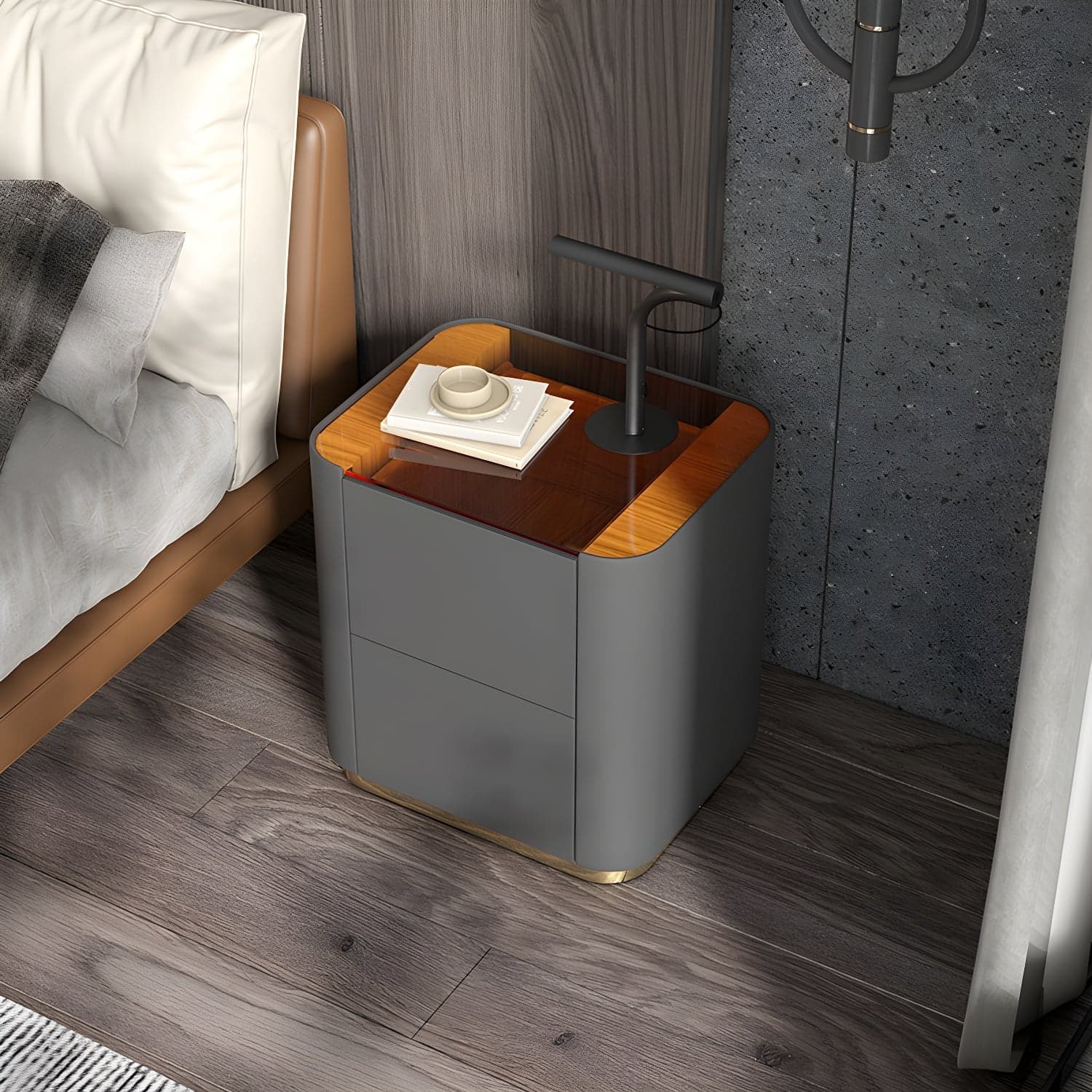 Wooden Nightstand with Tempered Glass 21.65" Tall 2 - Drawer Nightstand thumbnail 4
