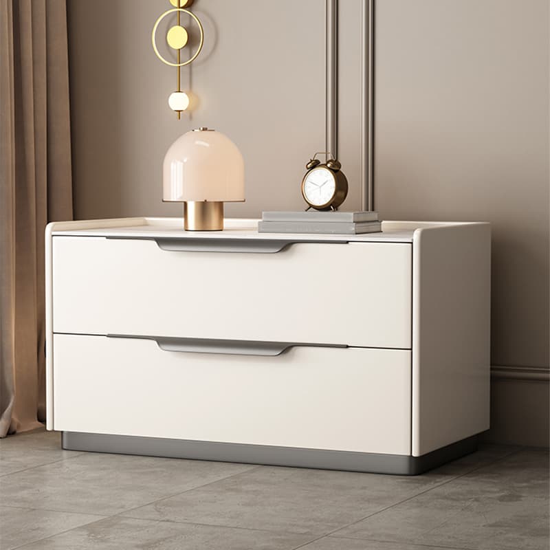 Modern Wooden Nightstand with 2 Drawers in Low Height - Stone Countertop Included thumbnail 4