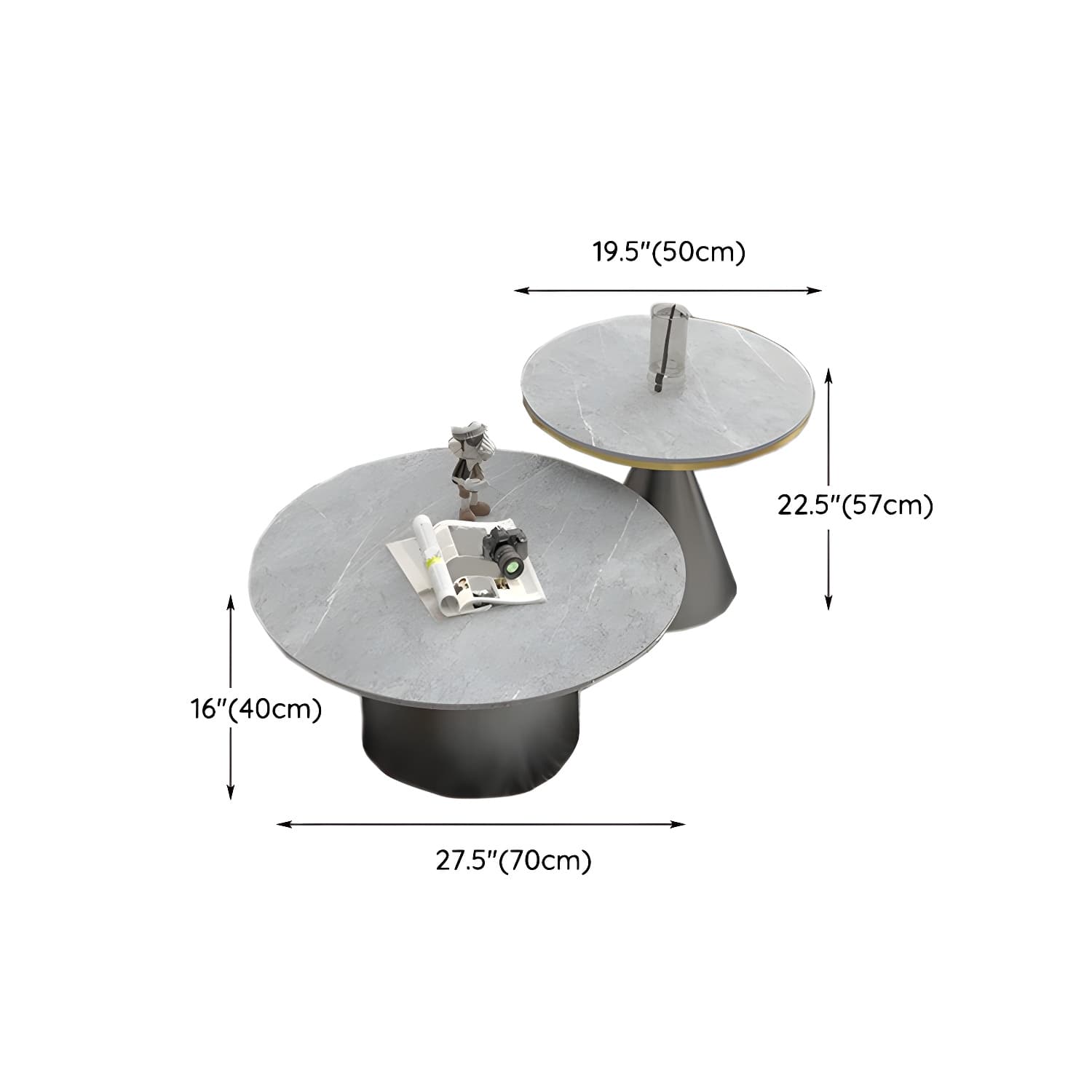 Round Stone Glam Coffee Table with Pedestal Iron Base and Built-in Storage thumbnail 25