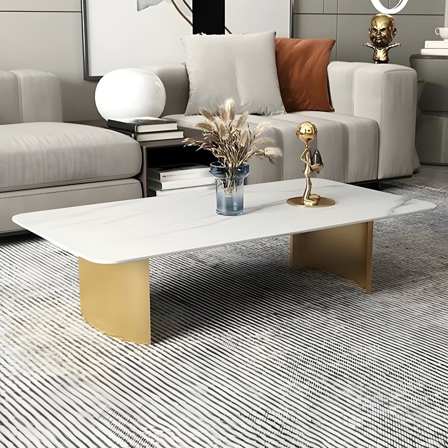 Glam 15.7" H Rectangle Slate Coffee Table Steel 2 Legs Cocktail Table thumbnail 4