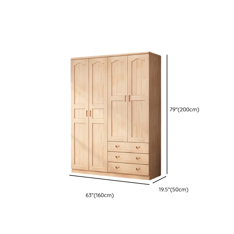 Modish Natural Color Reclaimed Wood Wardrobe Armoire with Soft Close Drawer, Soft Close Door thumbnail 12