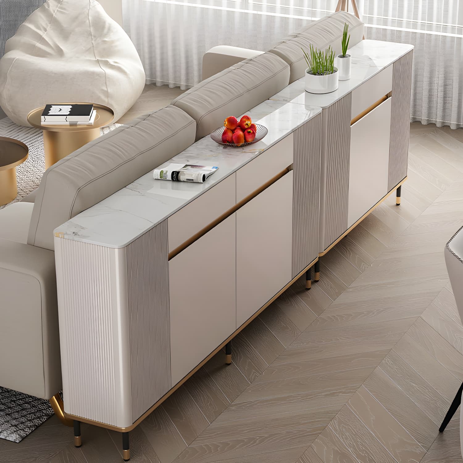 Contemporary Style Engineered Wood Buffet Stand Adjustable Shelving Credenza thumbnail 10