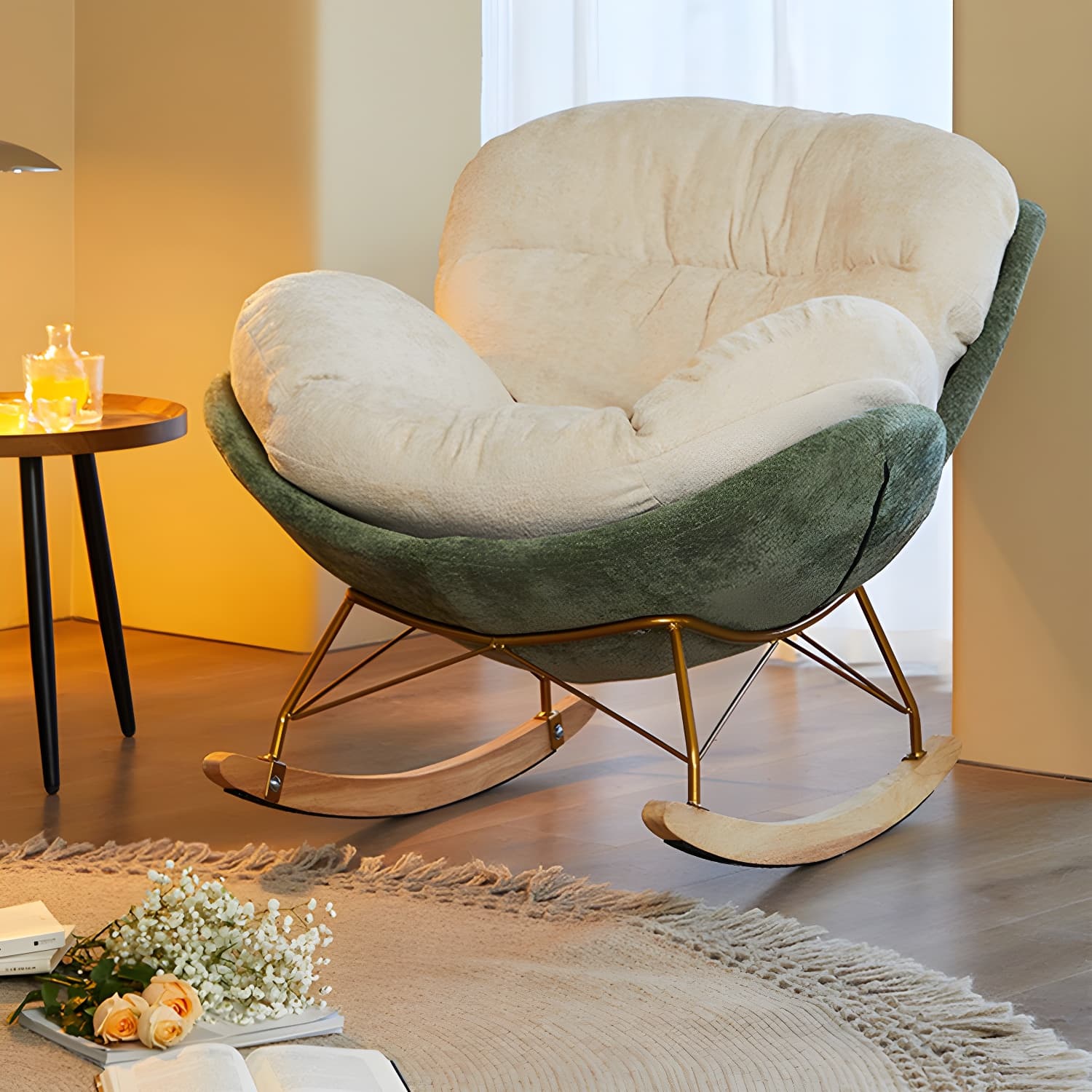 Scandinavia Rocking Accent Chair with Removable Cushions in Solid Wood thumbnail 9