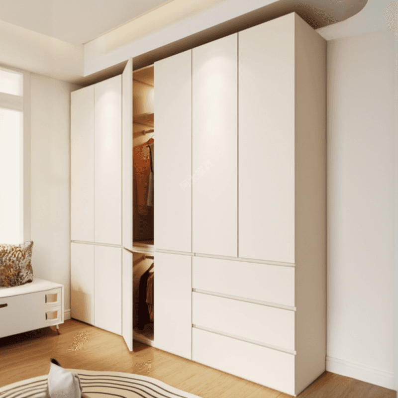 White Modish Wooden Independent Wardrobe Armoire with Soft Close Drawer, Soft Close Door, and Interior Shelves thumbnail 2