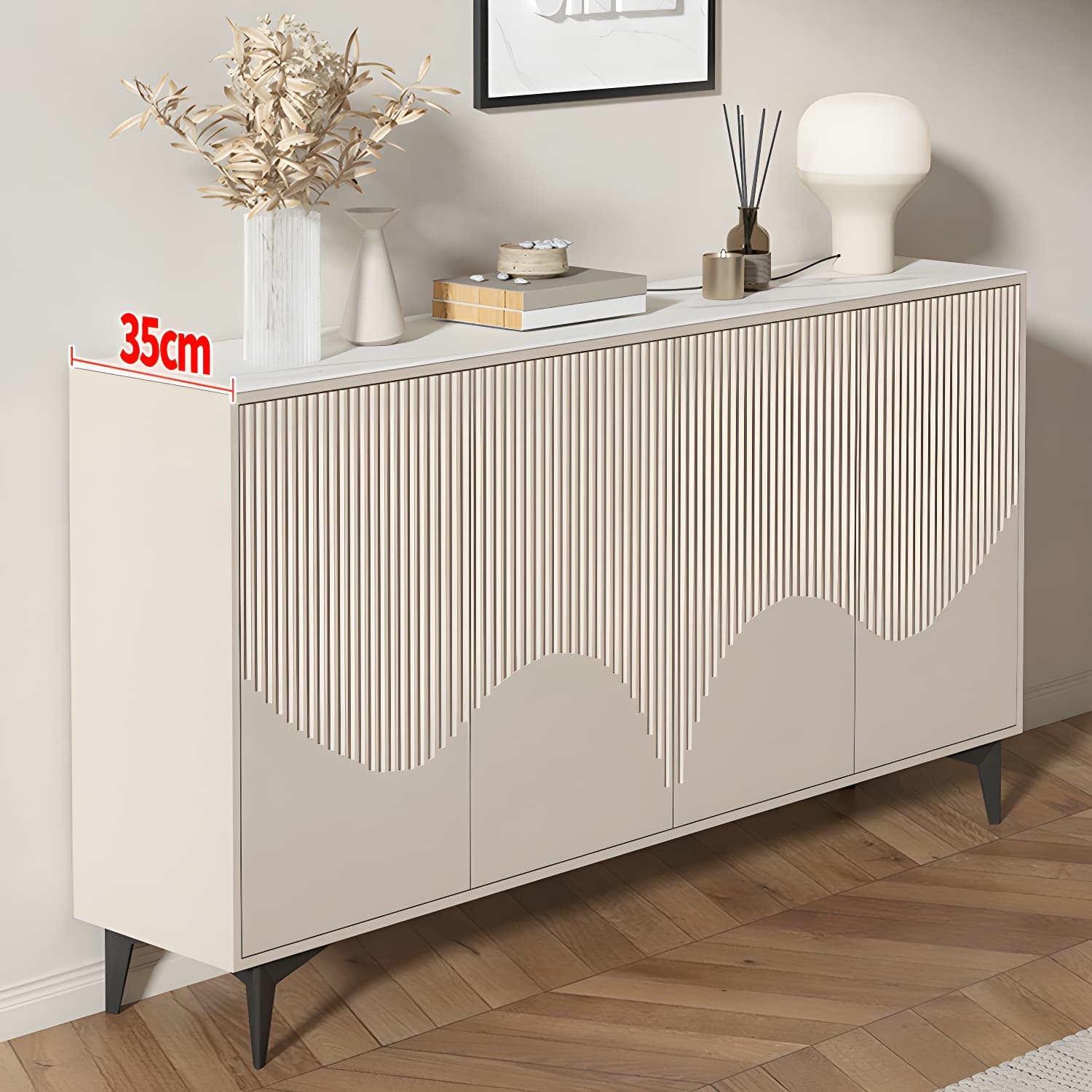 Modern White Wood Sideboard Credenza with Adjustable Shelving and 6 Interior Shelves thumbnail 14