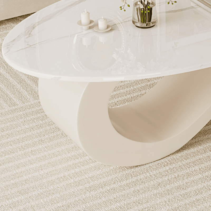 Simple Rock Coffee Table Chalk Scratch-proofed with Oblong/Circular Tabletop & Abstract/Stump Base for Foyer thumbnail 8