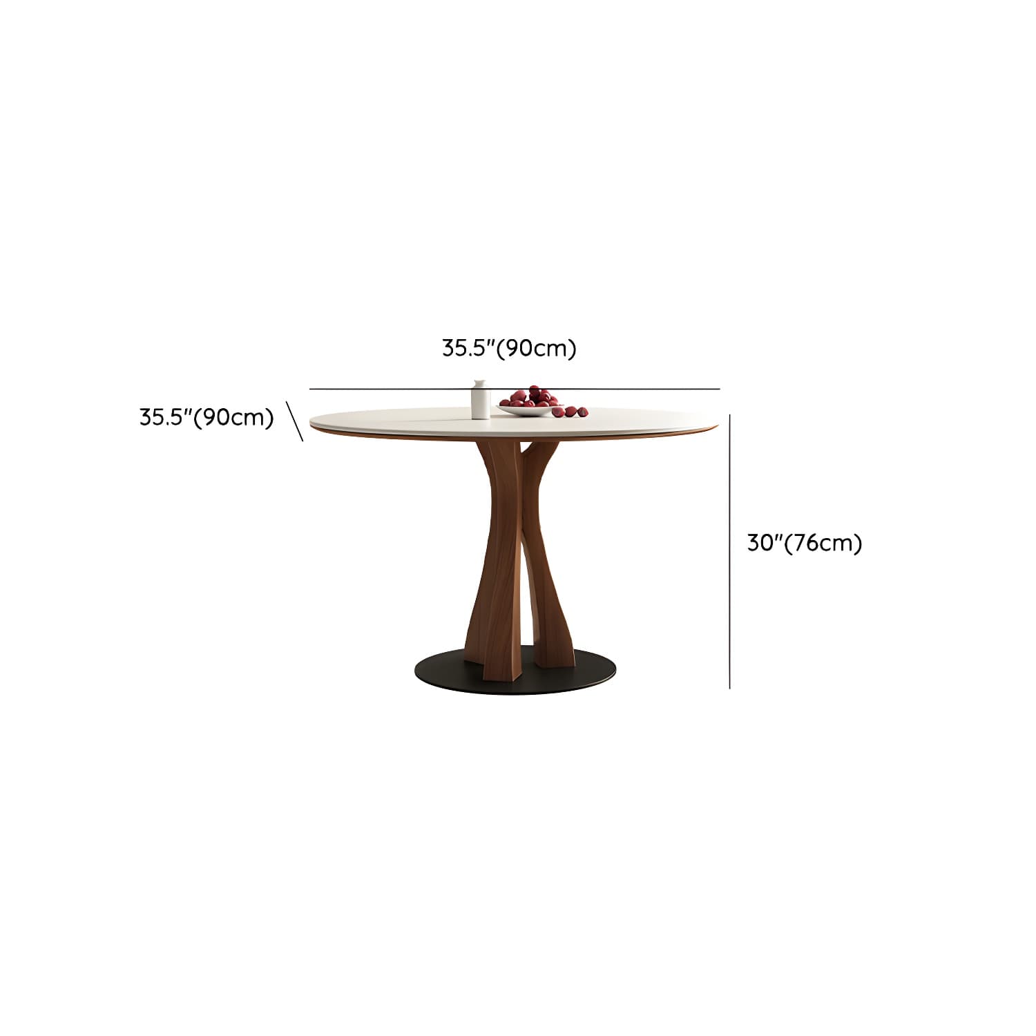 White Stone Round Modern Dining Table with Ash Wood Pedestal Base thumbnail 15