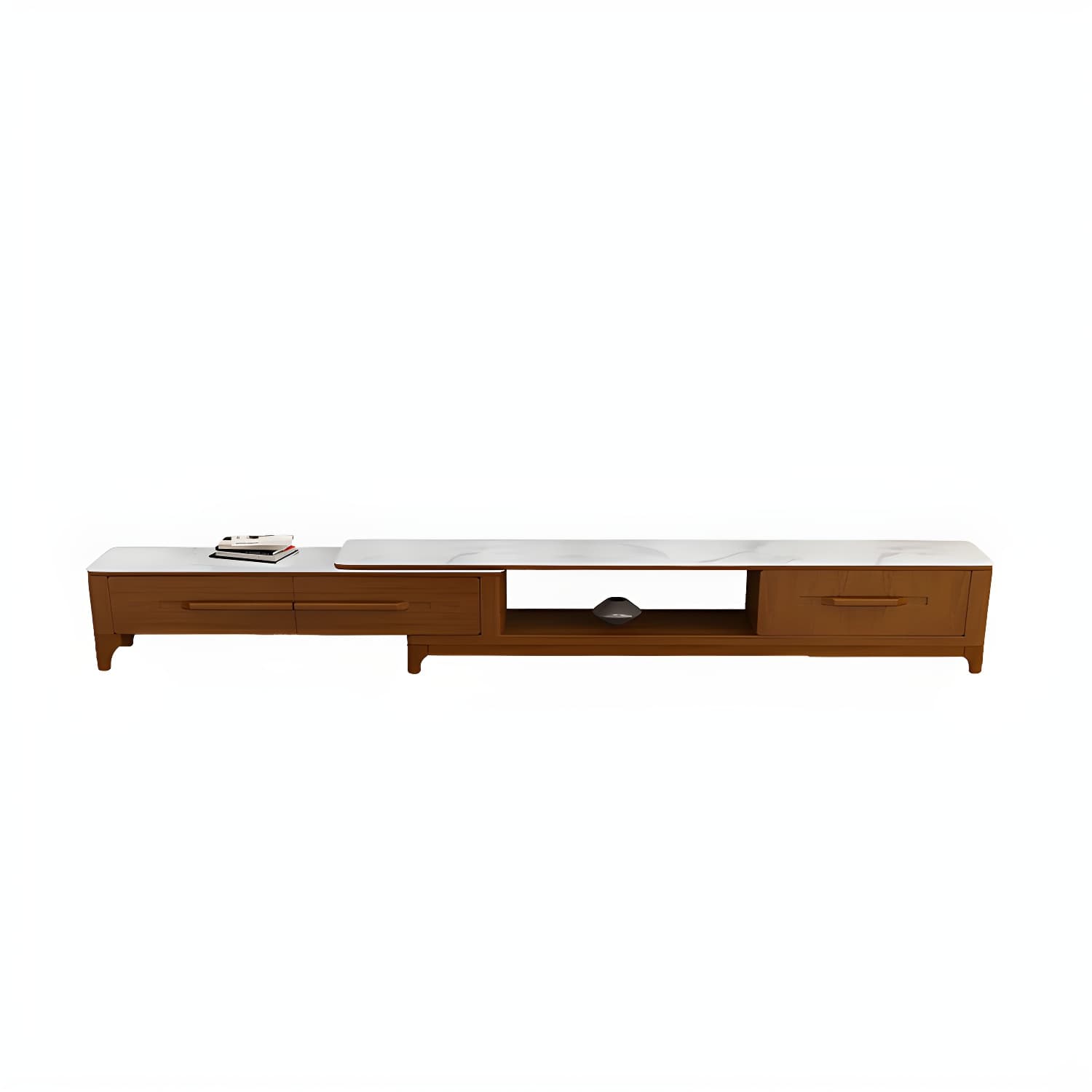 2 Drawers TV Console Modern Stone Media Console with Splayed Wooden Legs thumbnail 2