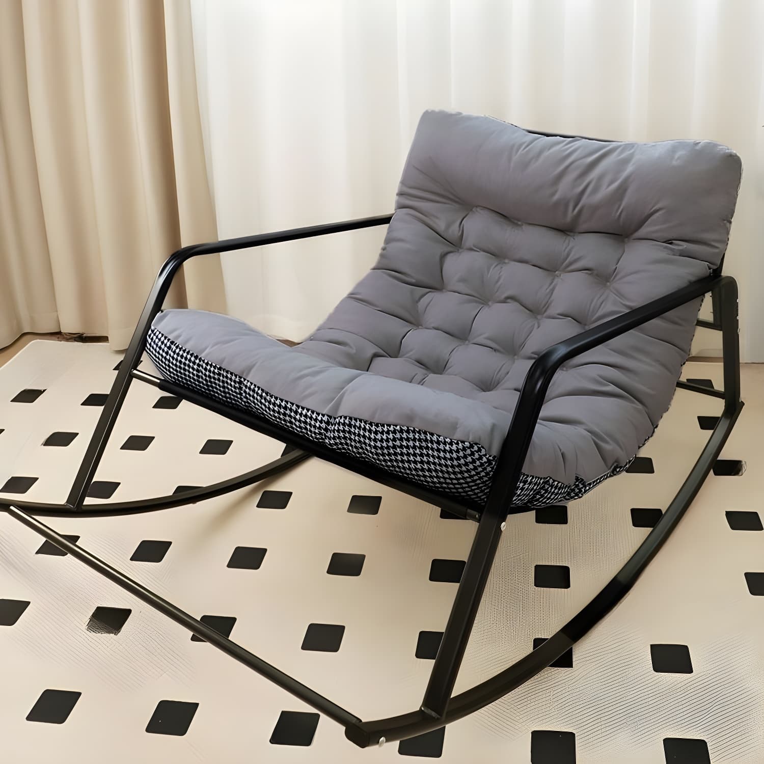 Modern Indoor Rocking Chair with Track Arms, Spindle Back and Metal Legs thumbnail 4