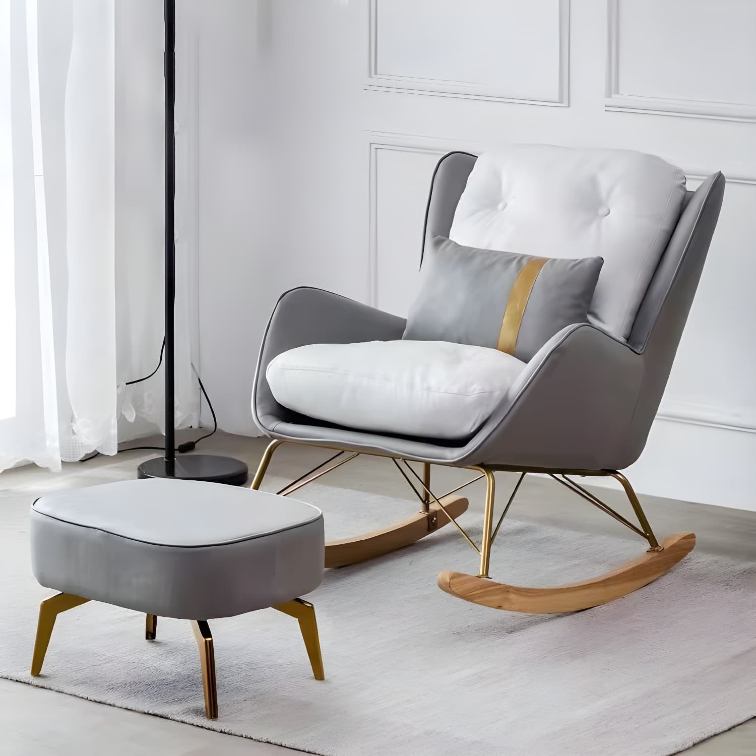 Modern Upholstered Rocker Chair Metal Frame Friction Resistant Rocker Chair for Home thumbnail 3
