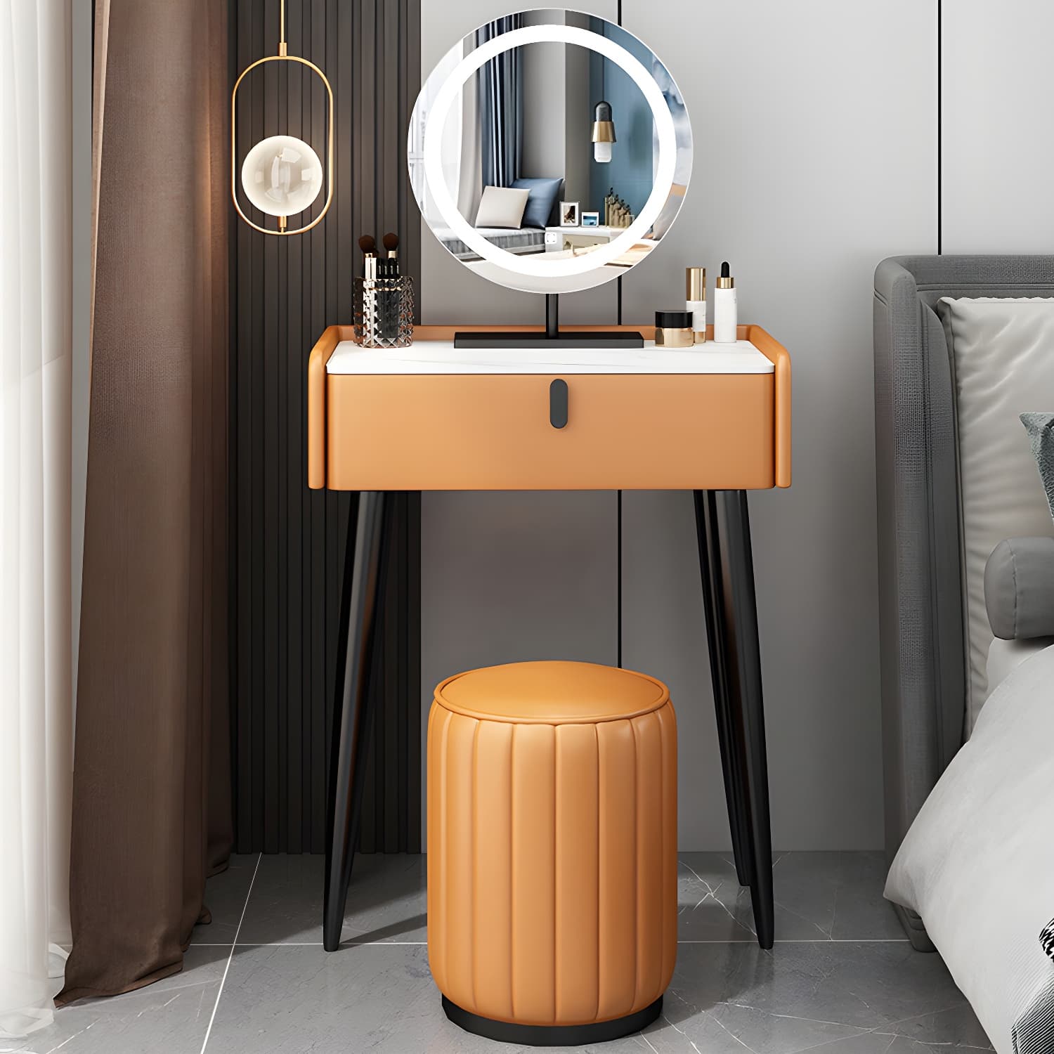 Contemporary Vanity Dressing Table Set with Mirror and Stool thumbnail 2